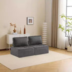 Divano modulare in lino grigio scuro con struttura in legno, su misura per spazi ridotti e qualsiasi arredamento