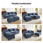 Divano modulare componibile in ciniglia grigia moderna, divano a L combinabile regolabile, mobili per soggiorno combinabili in modo flessibile, blu