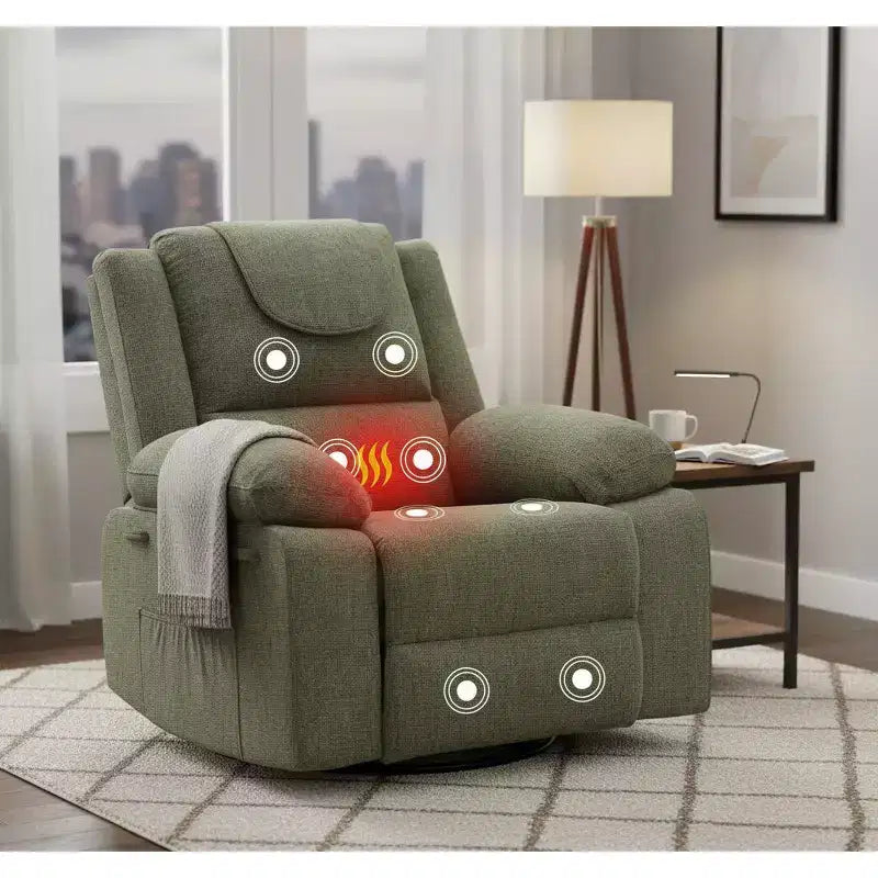 Poltrona reclinabile GustoWave Rocking Nursery, poltrona reclinabile girevole a 360° con massaggio vibrante e riscaldamento per soggiorno/camera da letto