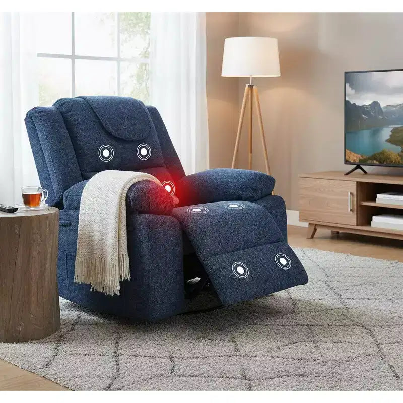 Poltrona reclinabile GustoWave Rocking Nursery, poltrona reclinabile girevole a 360° con massaggio vibrante e riscaldamento per soggiorno/camera da letto