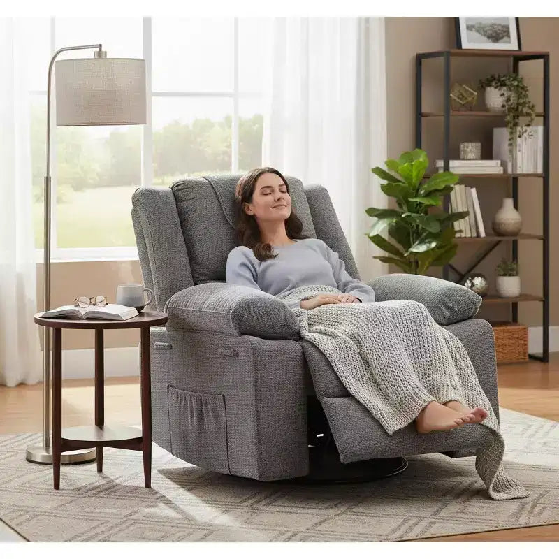 Poltrona reclinabile GustoWave Rocking Nursery, poltrona reclinabile girevole a 360° con massaggio vibrante e riscaldamento per soggiorno/camera da letto