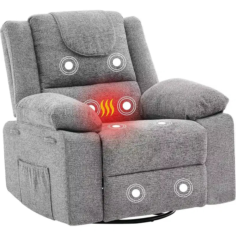 Poltrona reclinabile GustoWave Rocking Nursery, poltrona reclinabile girevole a 360° con massaggio vibrante e riscaldamento per soggiorno/camera da letto