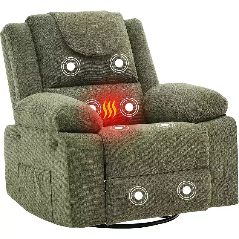 Poltrona reclinabile GustoWave Rocking Nursery, poltrona reclinabile girevole a 360° con massaggio vibrante e riscaldamento per soggiorno/camera da letto