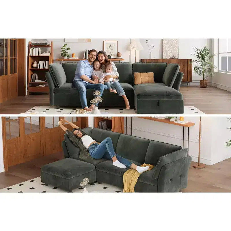 Divano Sezionale Modulare a L da 97", con Spazio Contenitore, Divano Comodo a Nuvola a 4 Posti con Pouf Mobile, Seduta Profonda, Divani Sezionali Moderni