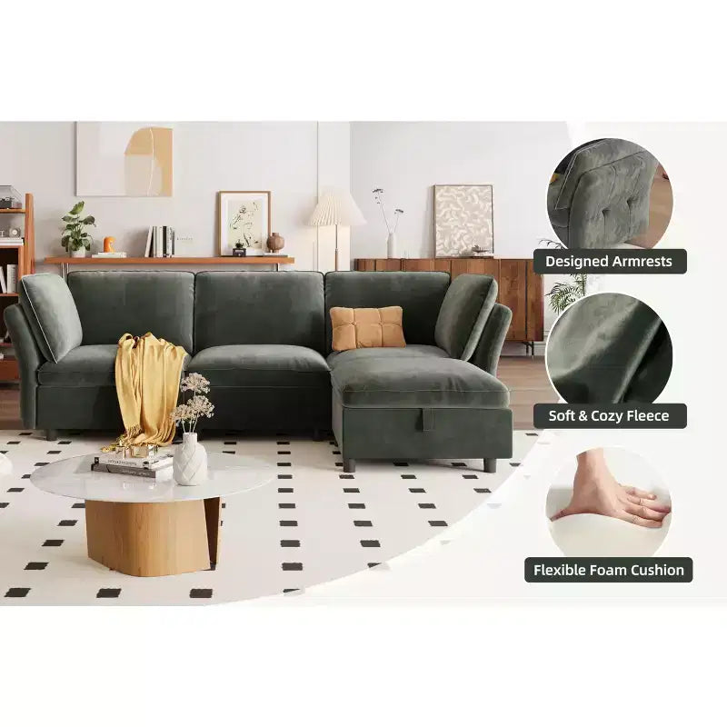 Divano Sezionale Modulare a L da 97", con Spazio Contenitore, Divano Comodo a Nuvola a 4 Posti con Pouf Mobile, Seduta Profonda, Divani Sezionali Moderni