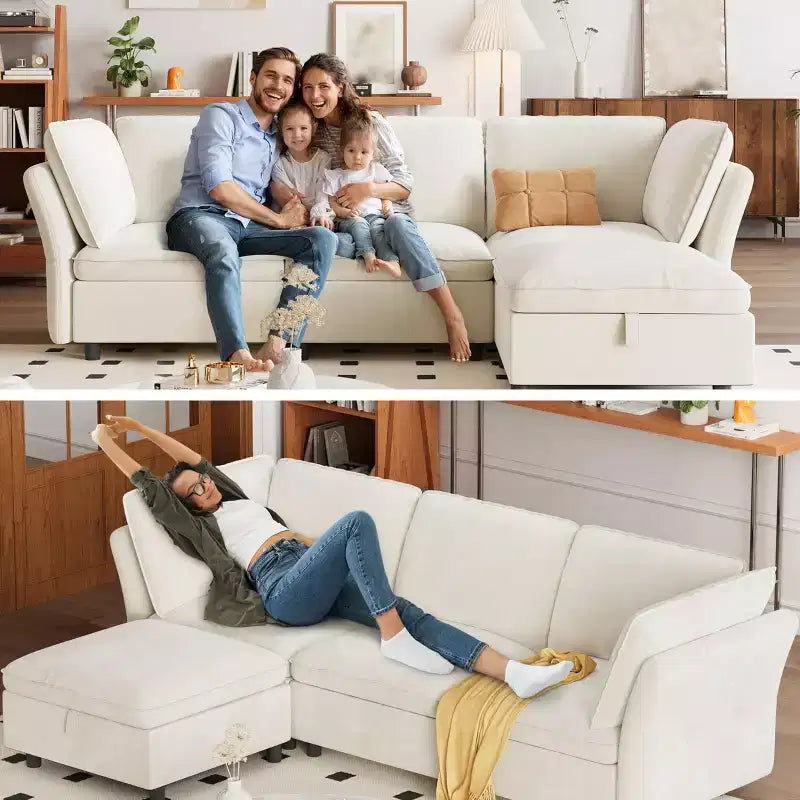 Divano Sezionale Modulare a L da 97", con Spazio Contenitore, Divano Comodo a Nuvola a 4 Posti con Pouf Mobile, Seduta Profonda, Divani Sezionali Moderni