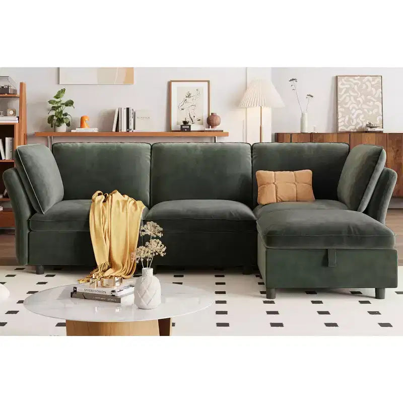 Divano Sezionale Modulare a L da 97", con Spazio Contenitore, Divano Comodo a Nuvola a 4 Posti con Pouf Mobile, Seduta Profonda, Divani Sezionali Moderni