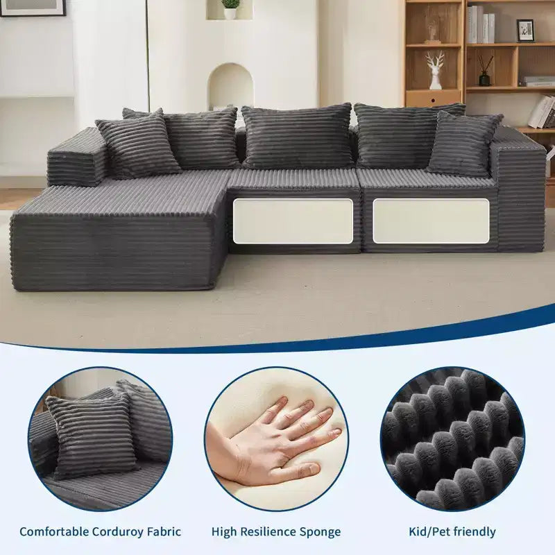 Divano componibile Cloud a 106 posti a forma di L con chaise longue e memory foam, divano modulare a 3 posti per soggiorno, nessun montaggio richiesto