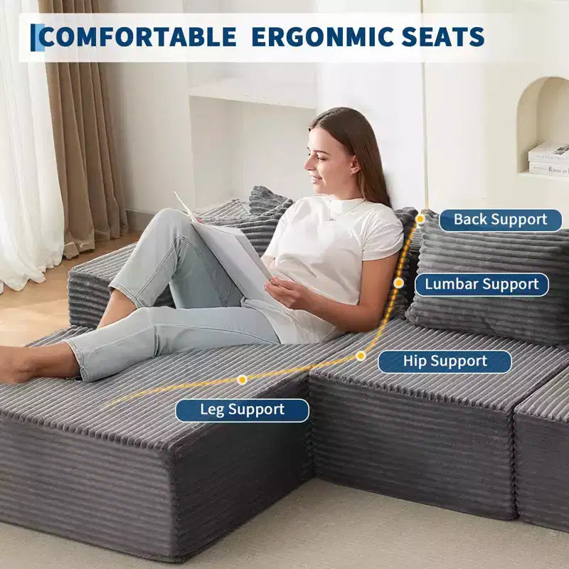 Divano componibile Cloud a 106 posti a forma di L con chaise longue e memory foam, divano modulare a 3 posti per soggiorno, nessun montaggio richiesto