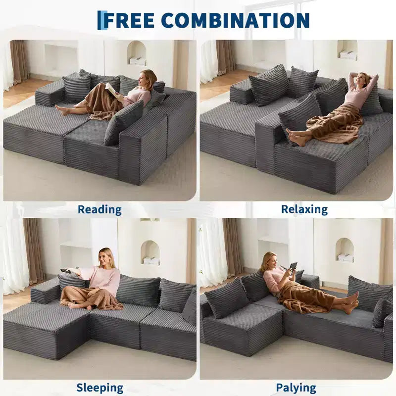 Divano componibile Cloud a 106 posti a forma di L con chaise longue e memory foam, divano modulare a 3 posti per soggiorno, nessun montaggio richiesto