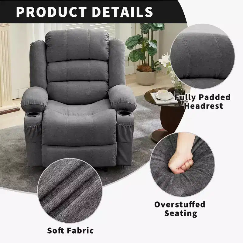 COZONY Poltrona reclinabile a dondolo ampia per adulti, poltrona lounge manuale oversize con braccioli, schienale, 2 portabicchieri e tasca laterale per soggiorno