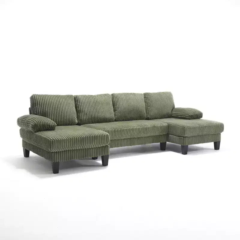Divano Sezionale a U in Corduroy Homy Casa con Doppia Chaise Longue, Divano a 4 Posti per Soggiorno