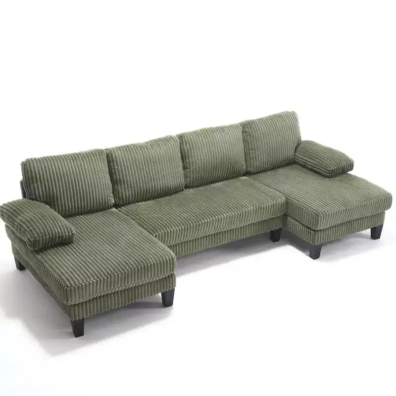 Divano Sezionale a U in Corduroy Homy Casa con Doppia Chaise Longue, Divano a 4 Posti per Soggiorno