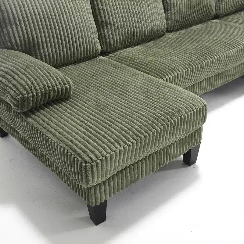 Divano Sezionale a U in Corduroy Homy Casa con Doppia Chaise Longue, Divano a 4 Posti per Soggiorno