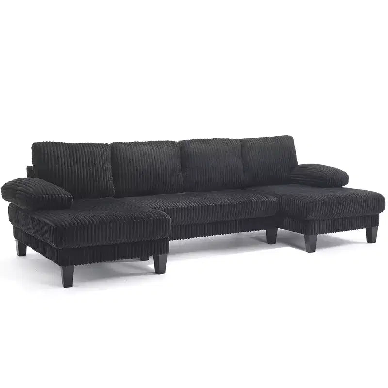 Divano Sezionale a U in Corduroy Homy Casa con Doppia Chaise Longue, Divano a 4 Posti per Soggiorno