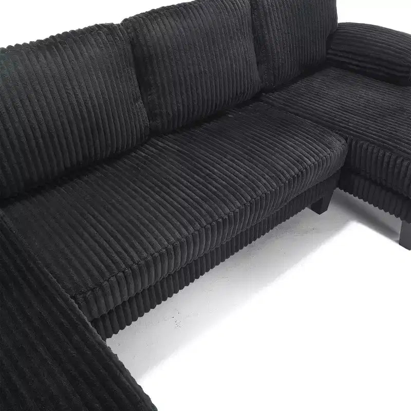 Divano Sezionale a U in Corduroy Homy Casa con Doppia Chaise Longue, Divano a 4 Posti per Soggiorno