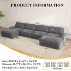Divano componibile a U Dyonery 160, divano oversize "Cloud" con pouf mobile, divano a 6 posti in ciniglia con seduta profonda e cuscini, divani componibili