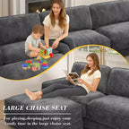 Divano componibile a U Dyonery 160, divano oversize "Cloud" con pouf mobile, divano a 6 posti in ciniglia con seduta profonda e cuscini, divani componibili