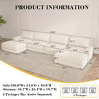 Divano componibile a U Dyonery 160, divano oversize "Cloud" con pouf mobile, divano a 6 posti in ciniglia con seduta profonda e cuscini, divani componibili