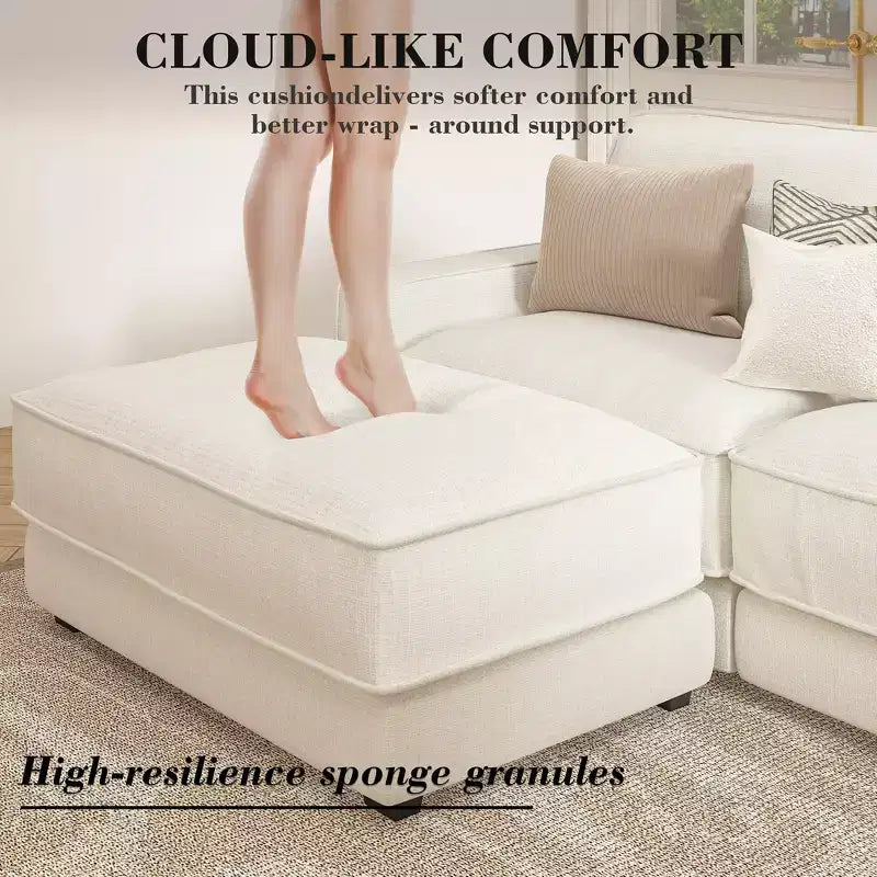 Divano componibile a U Dyonery 160, divano oversize "Cloud" con pouf mobile, divano a 6 posti in ciniglia con seduta profonda e cuscini, divani componibili