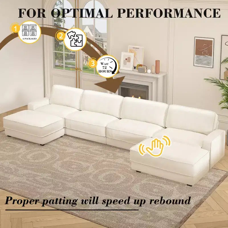 Divano componibile a U Dyonery 160, divano oversize "Cloud" con pouf mobile, divano a 6 posti in ciniglia con seduta profonda e cuscini, divani componibili