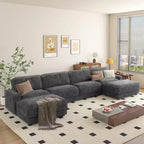 Divano componibile a U Dyonery 160, divano oversize "Cloud" con pouf mobile, divano a 6 posti in ciniglia con seduta profonda e cuscini, divani componibili
