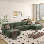 Divano componibile a U Dyonery 160, divano oversize "Cloud" con pouf mobile, divano a 6 posti in ciniglia con seduta profonda e cuscini, divani componibili