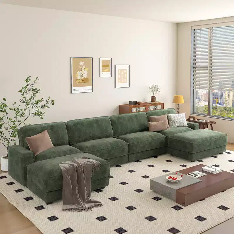 Divano componibile a U Dyonery 160, divano oversize "Cloud" con pouf mobile, divano a 6 posti in ciniglia con seduta profonda e cuscini, divani componibili