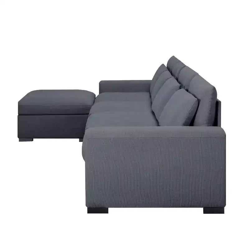 Divano modulare MAYEERTY da 149 pollici con pouf - Rivestimento in misto lino, fodere rimovibili, piedini antiscivolo