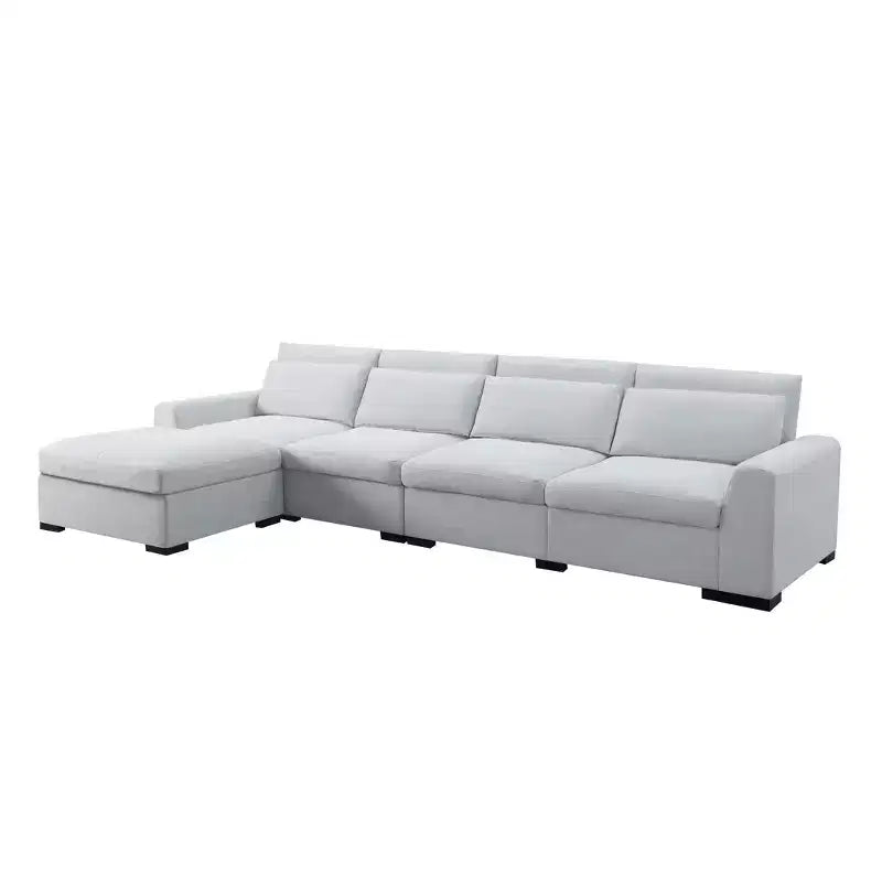 Divano modulare MAYEERTY da 149 pollici con pouf - Rivestimento in misto lino, fodere rimovibili, piedini antiscivolo