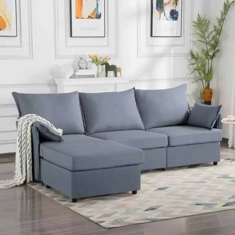MAYEERTY 93.7 Divano Modulare con Pouf - Rivestimenti Sfoderabili Lavabili, 3 Colori, 2 Cuscini Bracciolo