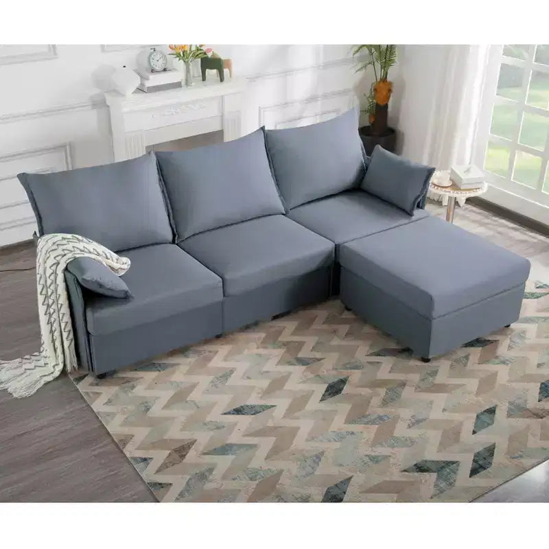 MAYEERTY 93.7 Divano Modulare con Pouf - Rivestimenti Sfoderabili Lavabili, 3 Colori, 2 Cuscini Bracciolo