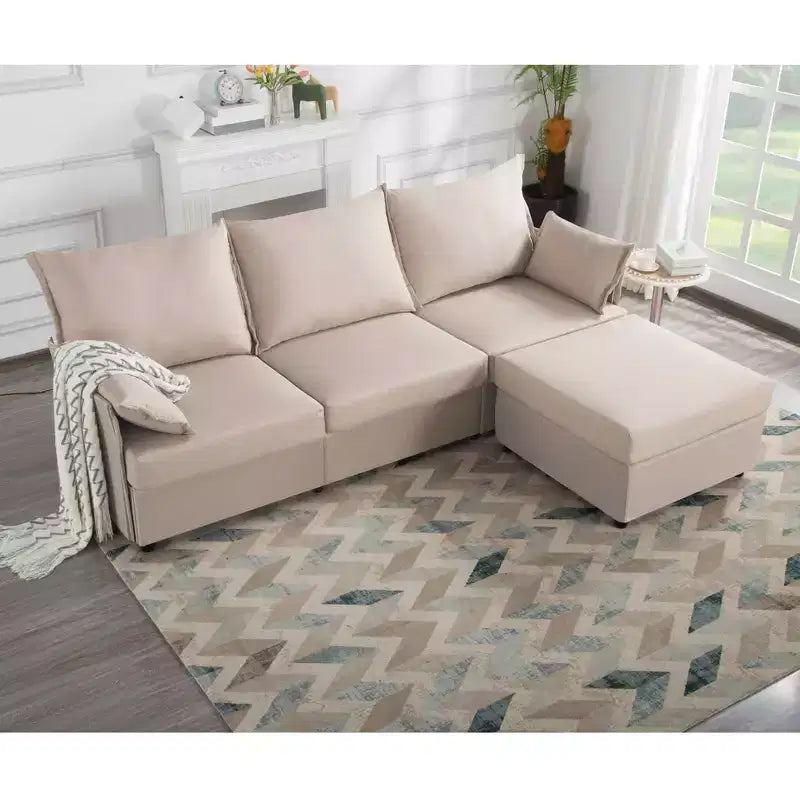 MAYEERTY 93.7 Divano Modulare con Pouf - Rivestimenti Sfoderabili Lavabili, 3 Colori, 2 Cuscini Bracciolo
