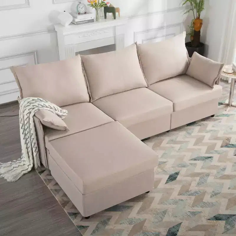 MAYEERTY 93.7 Divano Modulare con Pouf - Rivestimenti Sfoderabili Lavabili, 3 Colori, 2 Cuscini Bracciolo