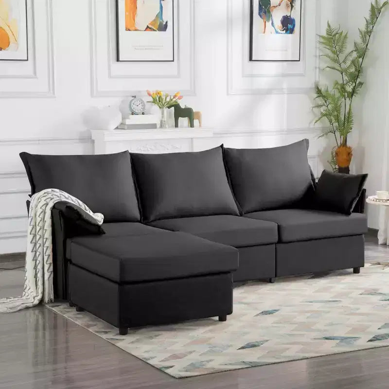 MAYEERTY 93.7 Divano Modulare con Pouf - Rivestimenti Sfoderabili Lavabili, 3 Colori, 2 Cuscini Bracciolo