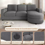 Whisen 84.6 Divano e Sofà Sezionale Moderno a L con Chaise Longue Curva, Tasche Laterali Portaoggetti