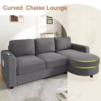 Whisen 84.6 Divano e Sofà Sezionale Moderno a L con Chaise Longue Curva, Tasche Laterali Portaoggetti