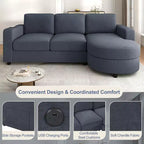 Whisen 84.6 Divano e Sofà Sezionale Moderno a L con Chaise Longue Curva, Tasche Laterali Portaoggetti