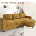 Whisen 84.6 Divano e Sofà Sezionale Moderno a L con Chaise Longue Curva, Tasche Laterali Portaoggetti