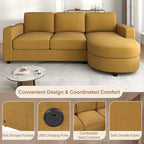 Whisen 84.6 Divano e Sofà Sezionale Moderno a L con Chaise Longue Curva, Tasche Laterali Portaoggetti