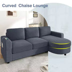 Whisen 84.6 Divano e Sofà Sezionale Moderno a L con Chaise Longue Curva, Tasche Laterali Portaoggetti