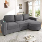 Whisen 84.6 Divano e Sofà Sezionale Moderno a L con Chaise Longue Curva, Tasche Laterali Portaoggetti