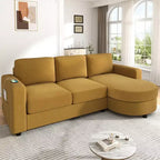 Whisen 84.6 Divano e Sofà Sezionale Moderno a L con Chaise Longue Curva, Tasche Laterali Portaoggetti