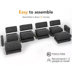 Divano Sezionale Modulare Oversize Dyonery 160, Divano Comodo a U a 6 Posti con 2 Cuscini e 2 Pouf Mobili, Ciniglia