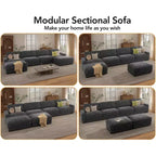 Divano Sezionale Modulare Oversize Dyonery 160, Divano Comodo a U a 6 Posti con 2 Cuscini e 2 Pouf Mobili, Ciniglia