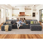 Divano Sezionale Modulare Oversize Dyonery 160, Divano Comodo a U a 6 Posti con 2 Cuscini e 2 Pouf Mobili, Ciniglia