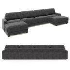 Divano Sezionale Modulare Oversize Dyonery 160, Divano Comodo a U a 6 Posti con 2 Cuscini e 2 Pouf Mobili, Ciniglia