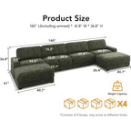 Divano Sezionale Modulare Oversize Dyonery 160, Divano Comodo a U a 6 Posti con 2 Cuscini e 2 Pouf Mobili, Ciniglia