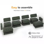 Divano Sezionale Modulare Oversize Dyonery 160, Divano Comodo a U a 6 Posti con 2 Cuscini e 2 Pouf Mobili, Ciniglia