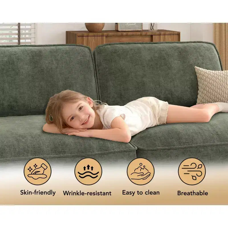 Divano Sezionale Modulare Oversize Dyonery 160, Divano Comodo a U a 6 Posti con 2 Cuscini e 2 Pouf Mobili, Ciniglia